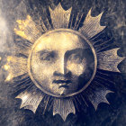 Sun with Human-like Face and Intricate Patterns on Textured Background