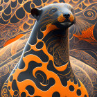 Lemur with Human-Like Eyes in Orange Cloak on Matching Background