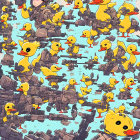 Vibrant Cartoon Duck Pattern on Pale Background