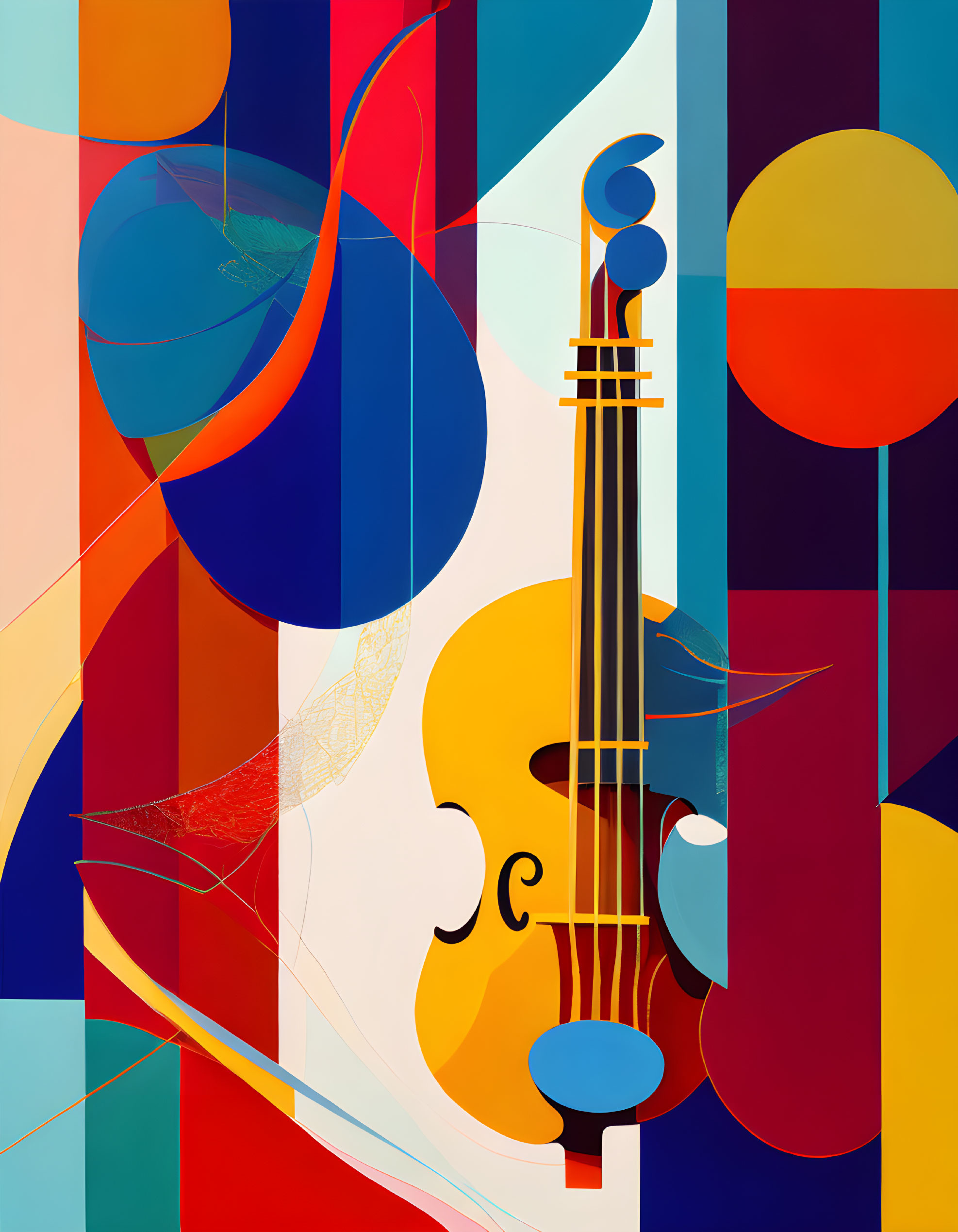 Colorful Abstract Violin Art with Geometric Shapes for Music Lovers