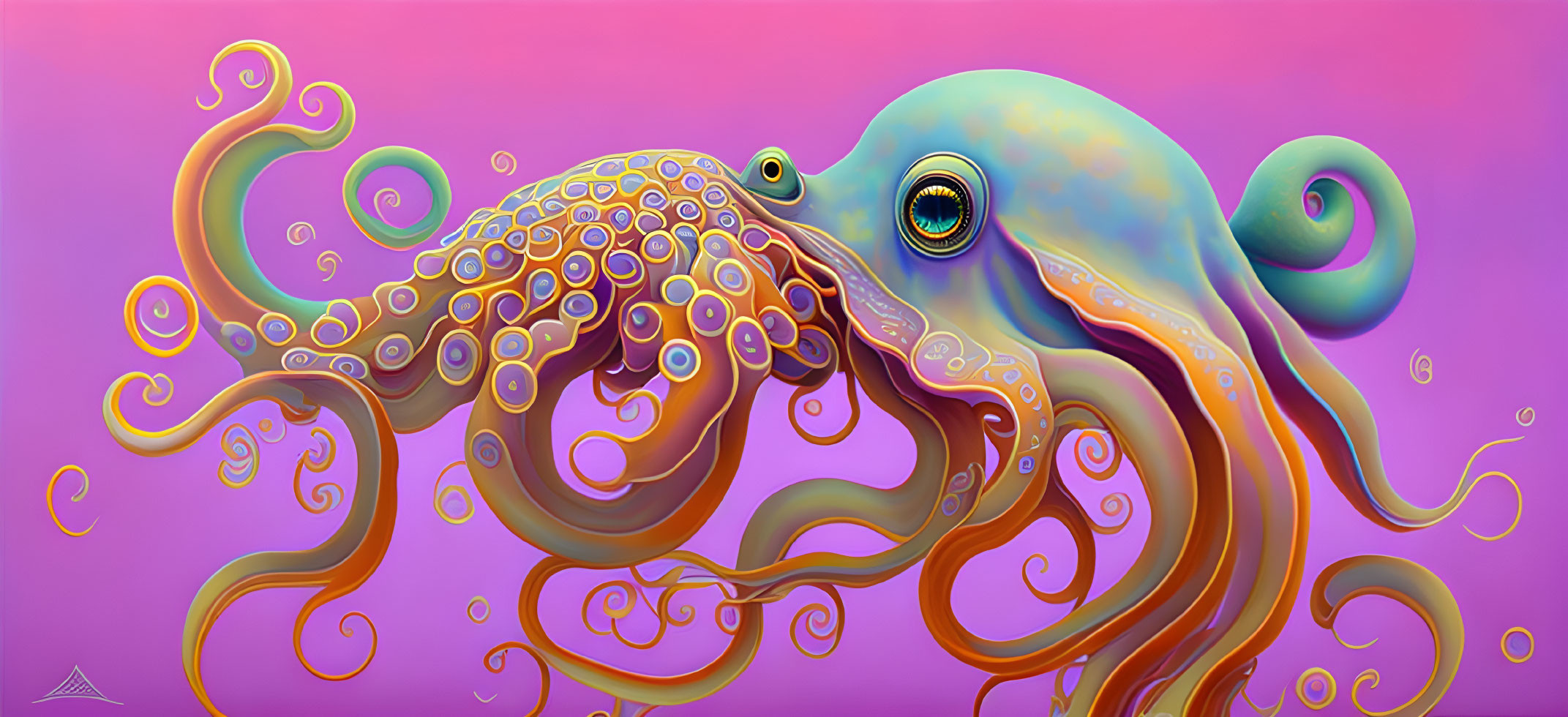 Colorful Octopus Illustration with Swirling Tentacles on Pink Background