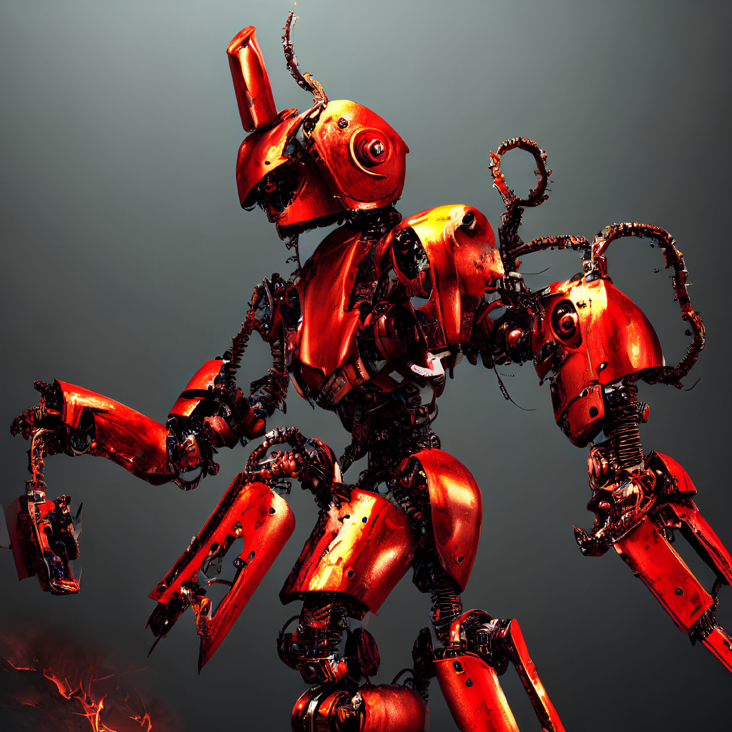 Detailed Red Robot with Exposed Mechanical Parts on Dark Background