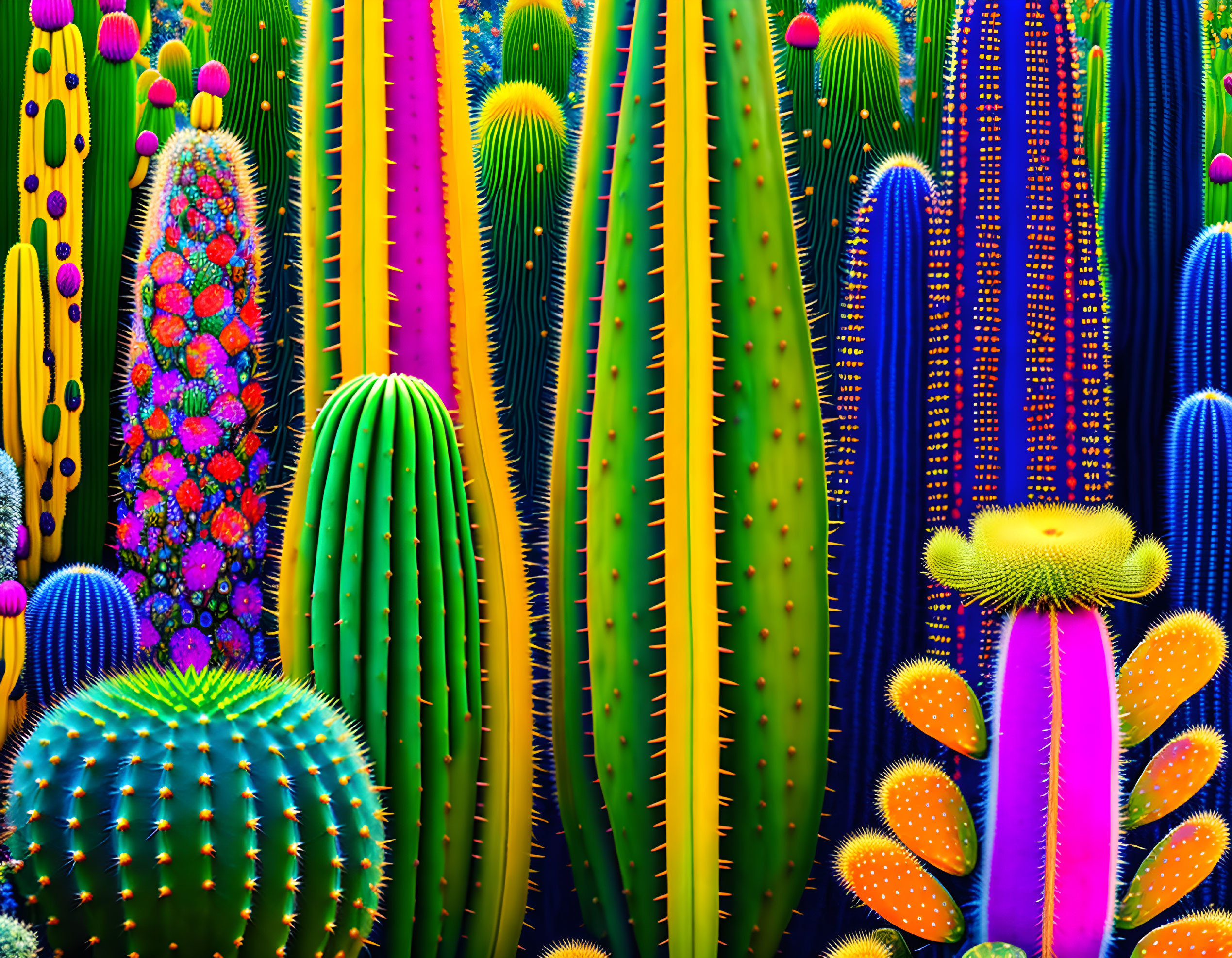 Vivid Stylized Cacti Illustration in Colorful Hues