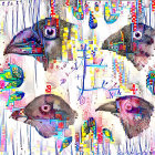 Abstract Bird Artwork with Vibrant Colors and Pixelated Effects