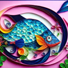 Colorful Paper Quilling Artwork of Fish Swimming in Waves