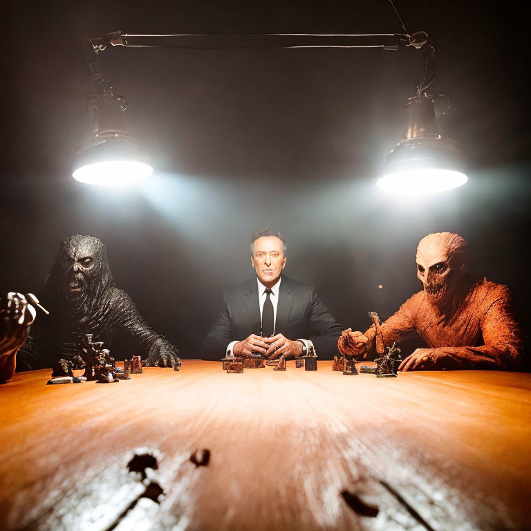 Group of Five Playing Chess Under Dramatic Lighting