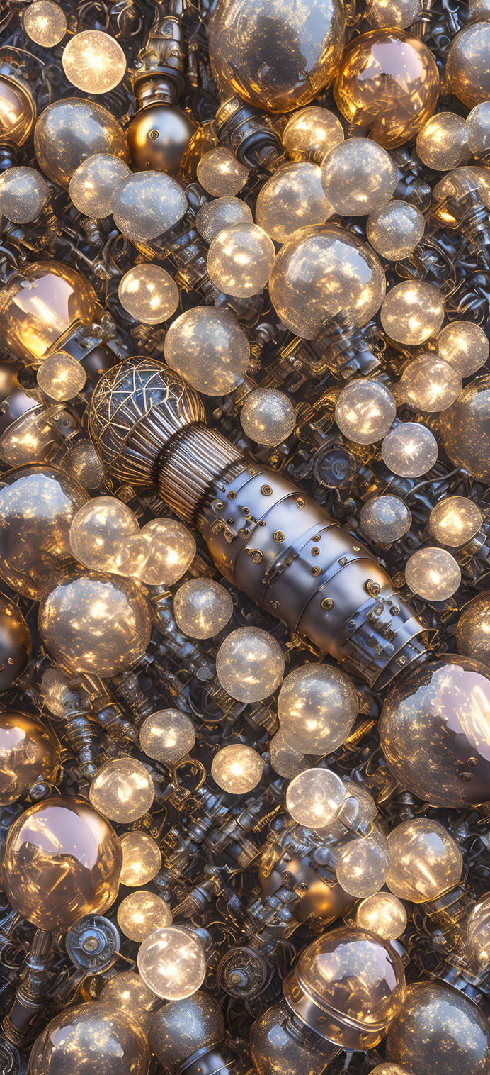 Array of Glowing Light Bulbs with Prominent Large Bulb