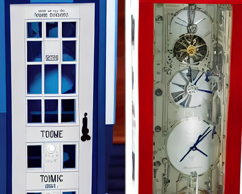 Blue Police Box and Red Clock Mechanism Booths Comparison