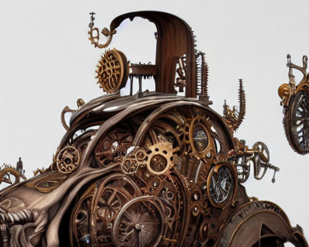 Steampunk-style vehicle with intricate metallic details