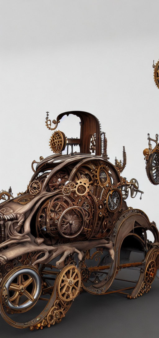 Steampunk-style vehicle with intricate metallic details