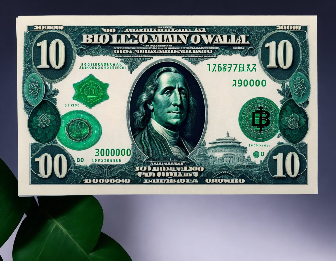$10 USD Bill Featuring Alexander Hamilton Portrait on Dark Background