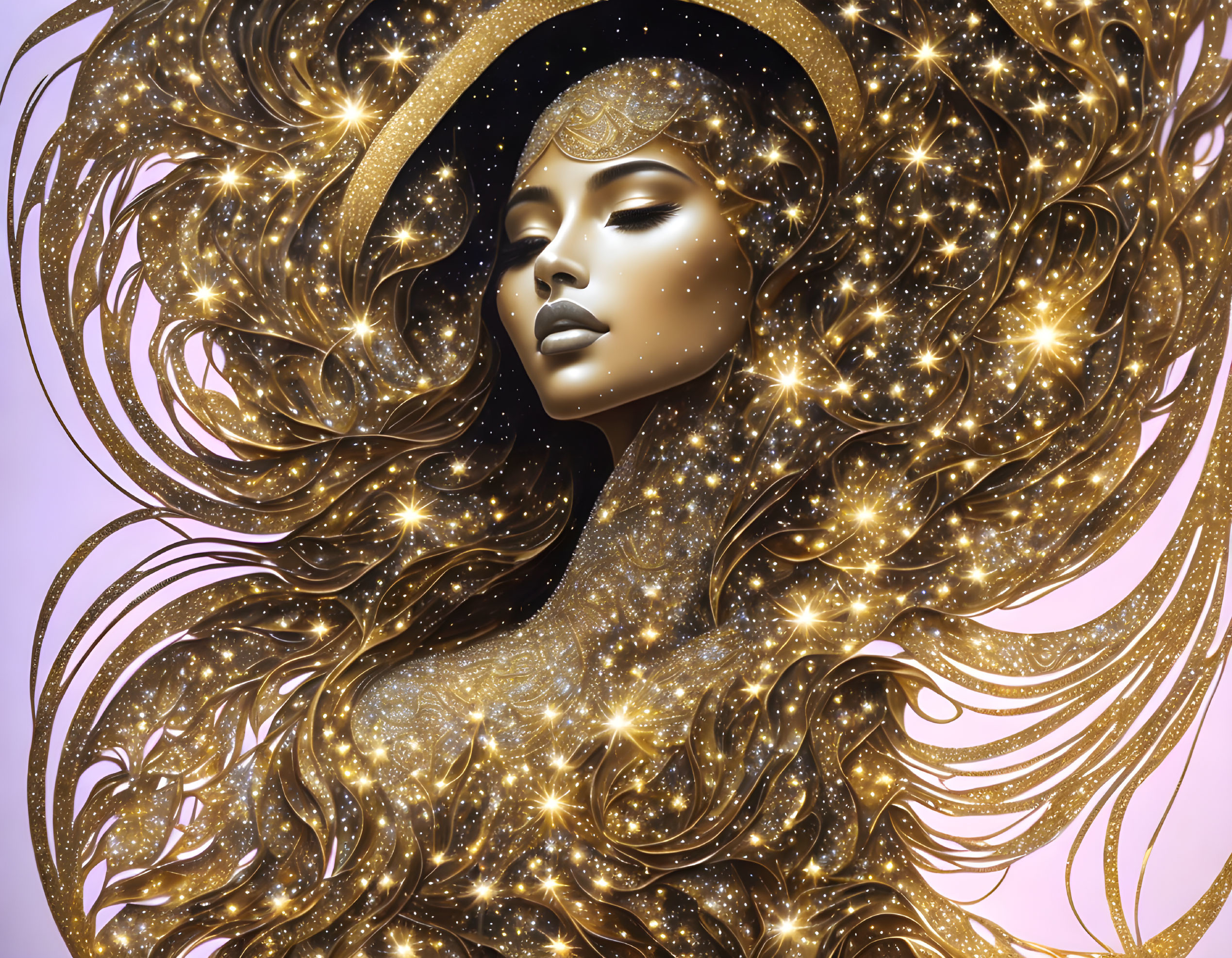 Golden-haired woman with stars in celestial light