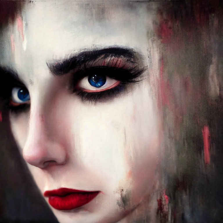 Close-Up Portrait of Person with Dramatic Makeup and Blurred Background