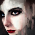 Close-Up Portrait of Person with Dramatic Makeup and Blurred Background