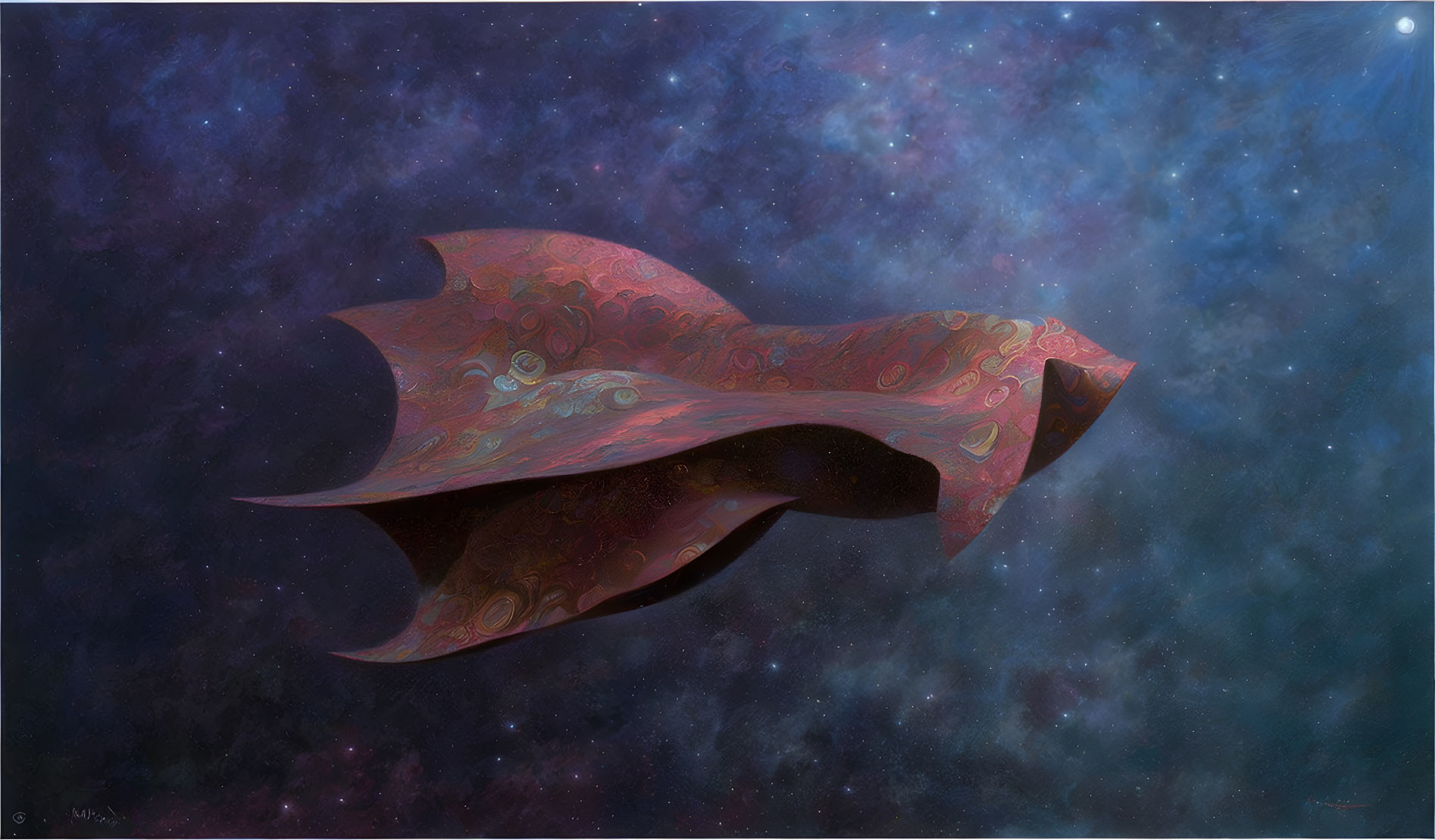 Ornate manta ray-like creature in starry space nebula