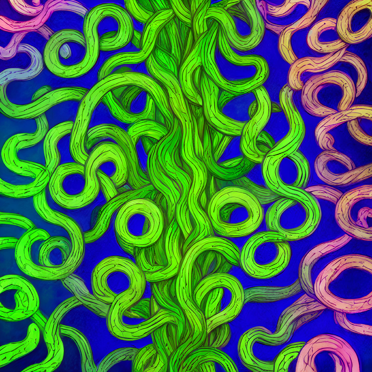 Colorful Abstract Art: Swirling Green, Purple, and Blue Patterns