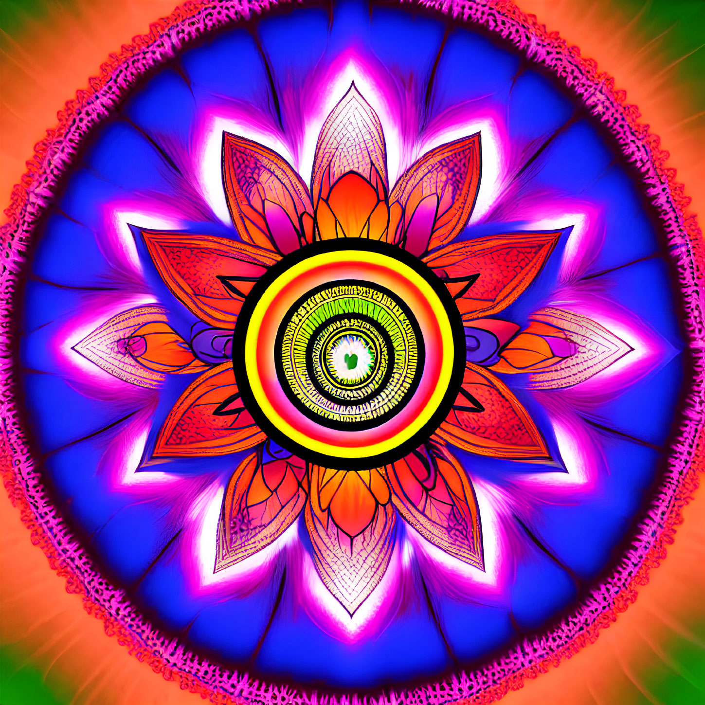 Colorful Digital Mandala with Symmetrical Pattern and Eye Motif