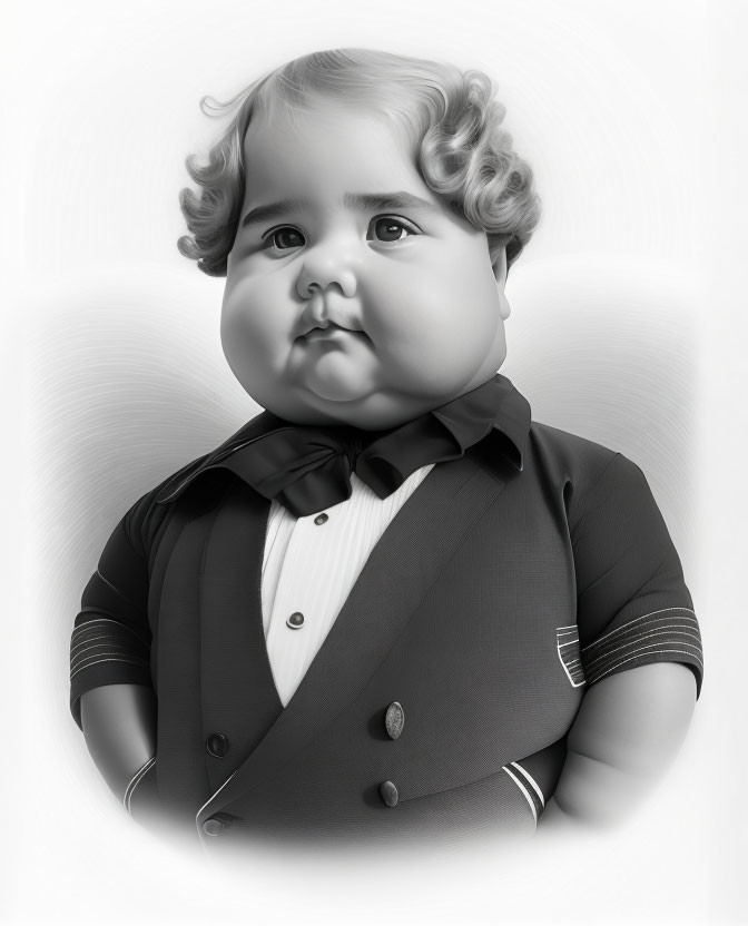 Vintage Portrait of a Baby in Tuxedo Attire