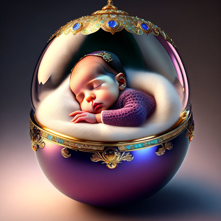 Cute Baby Sleeping in Faberge Egg