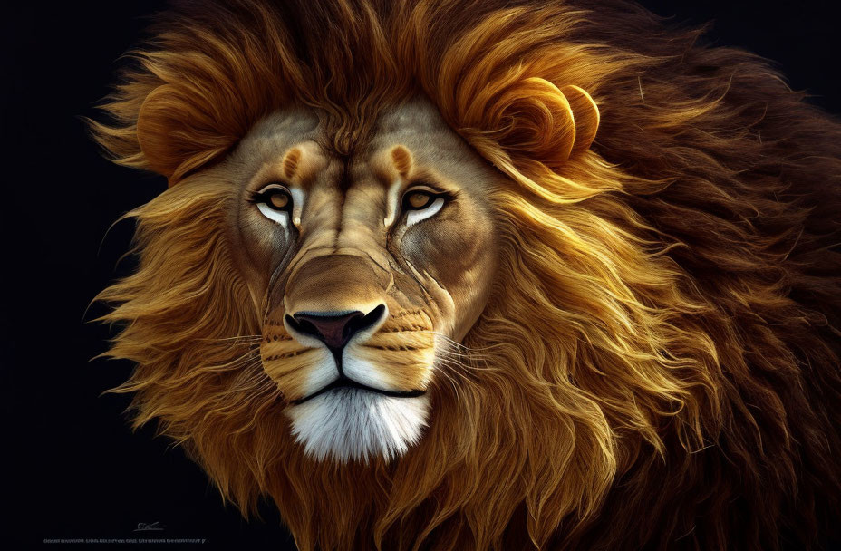 Realistic portrait of majestic lion with intense gaze