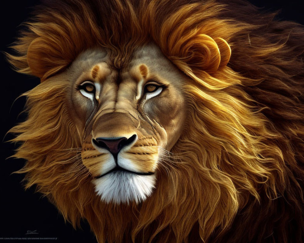 Realistic portrait of majestic lion with intense gaze