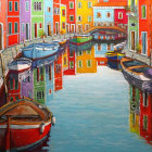 Vibrant Venetian Houses and Boats Reflected in Water