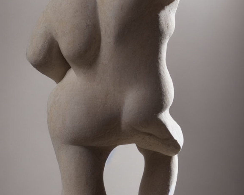 Abstract Stone Sculpture of Human Figure Embracing Elongated Form