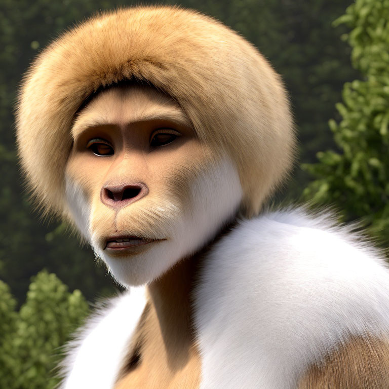 Golden snub-nosed monkey with fur collar in 3D rendering