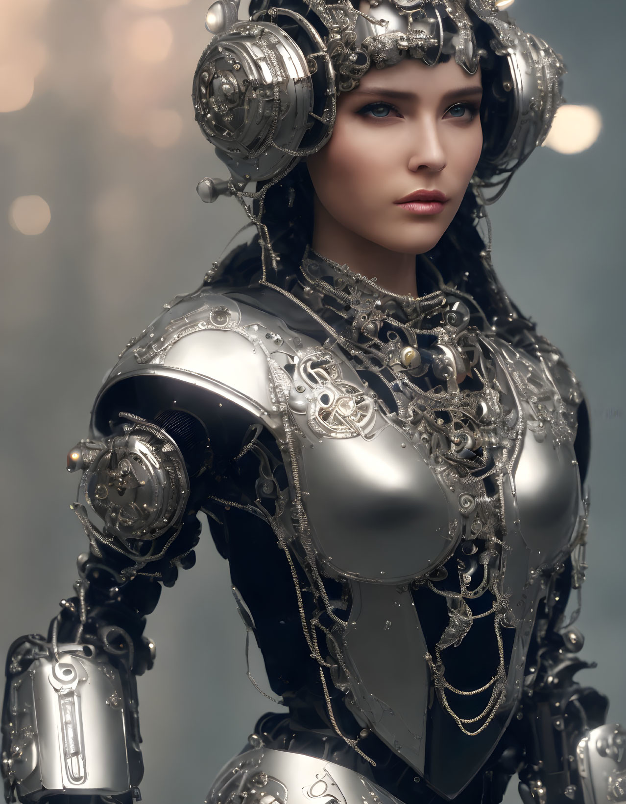 Detailed Futuristic Armor Woman in Serious Pose