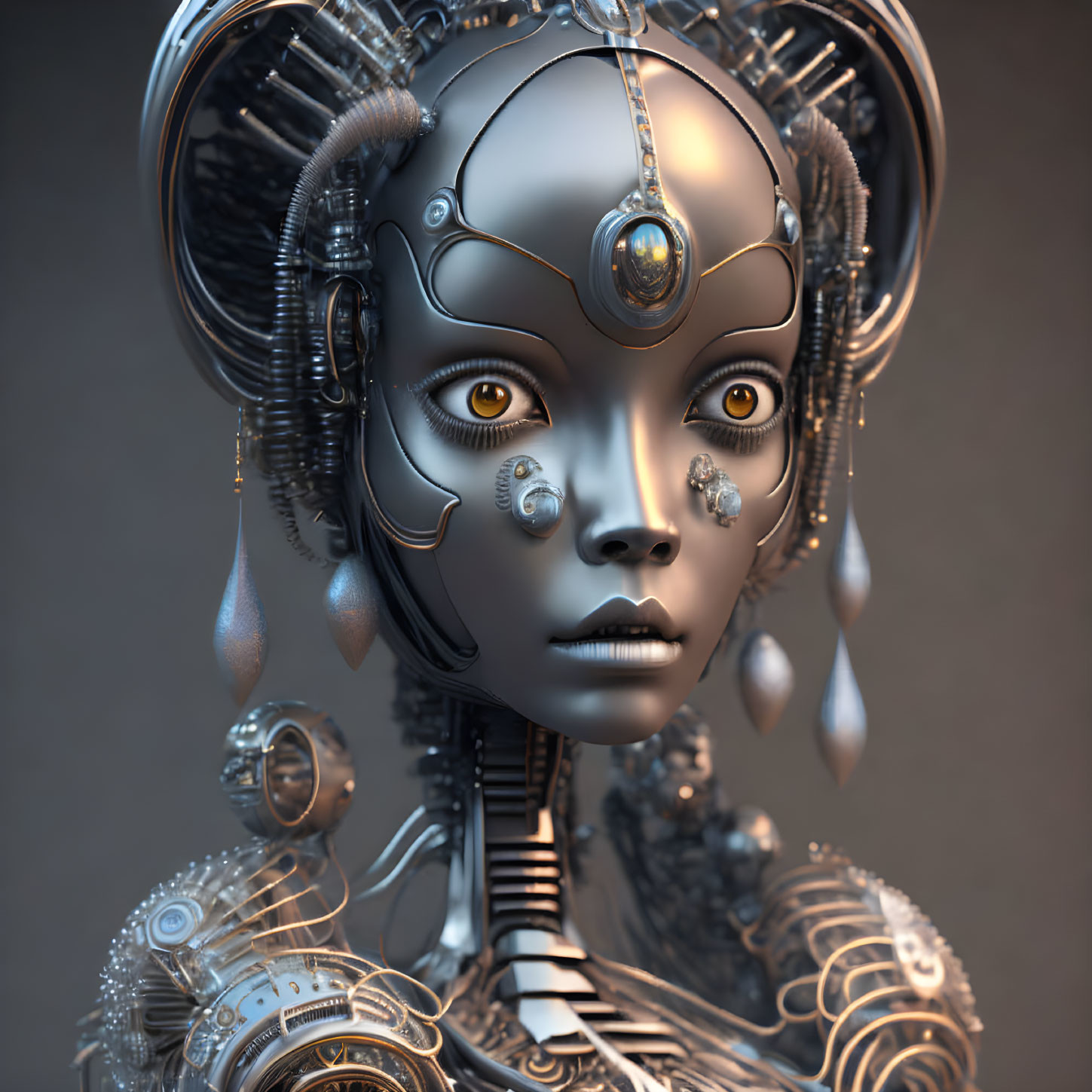 Detailed Female Robot with Intricate Mechanical Parts