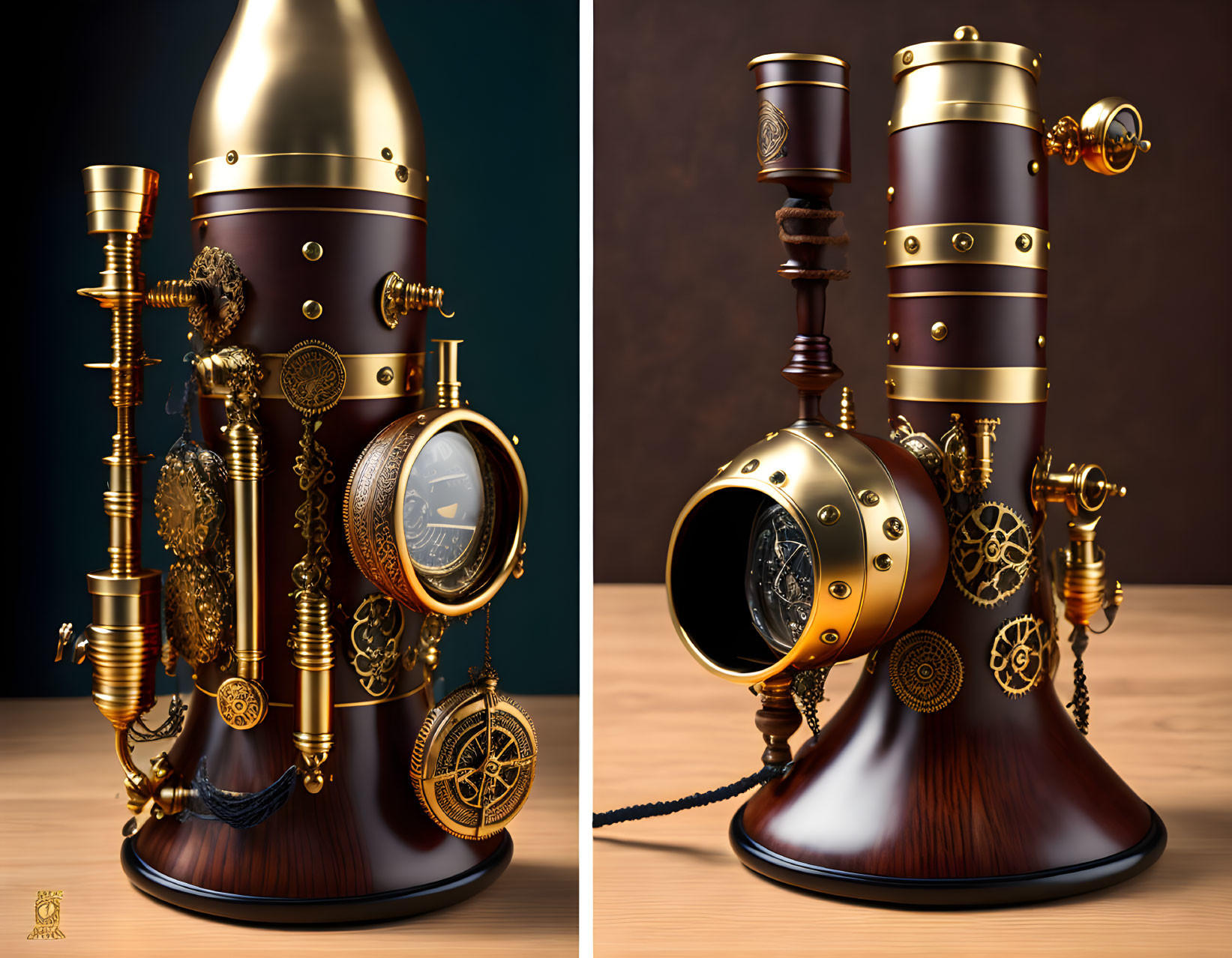 Steampunk-Inspired Teapot with Metallic Textures and Vintage Clock Elements