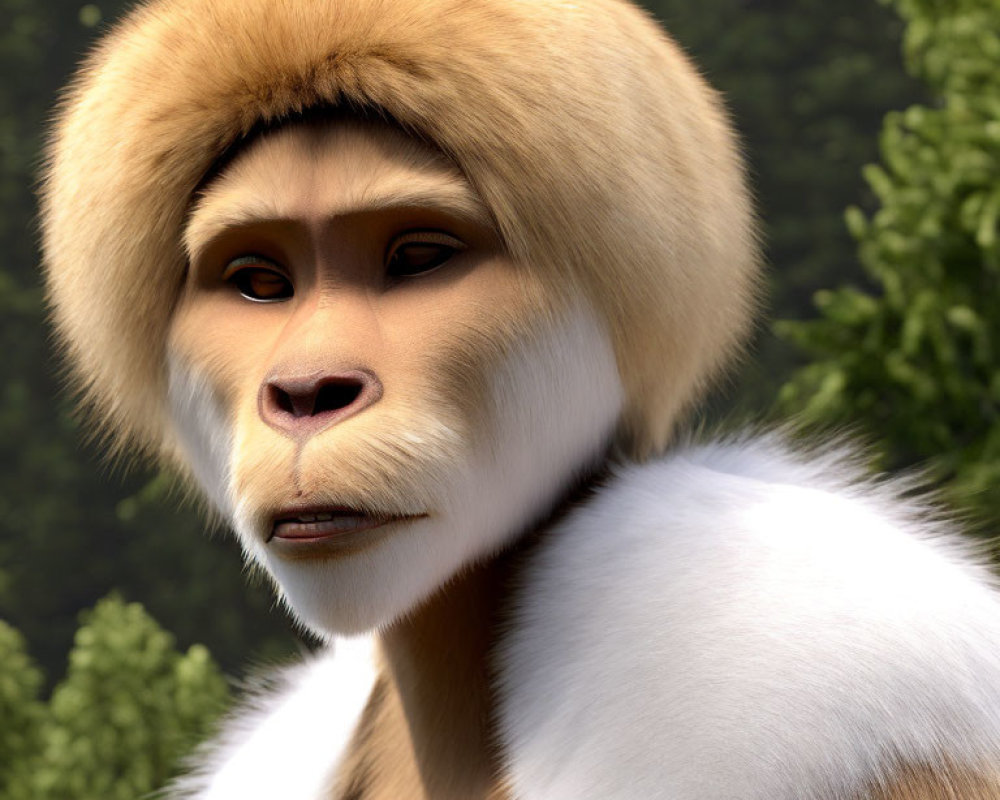 Golden snub-nosed monkey with fur collar in 3D rendering