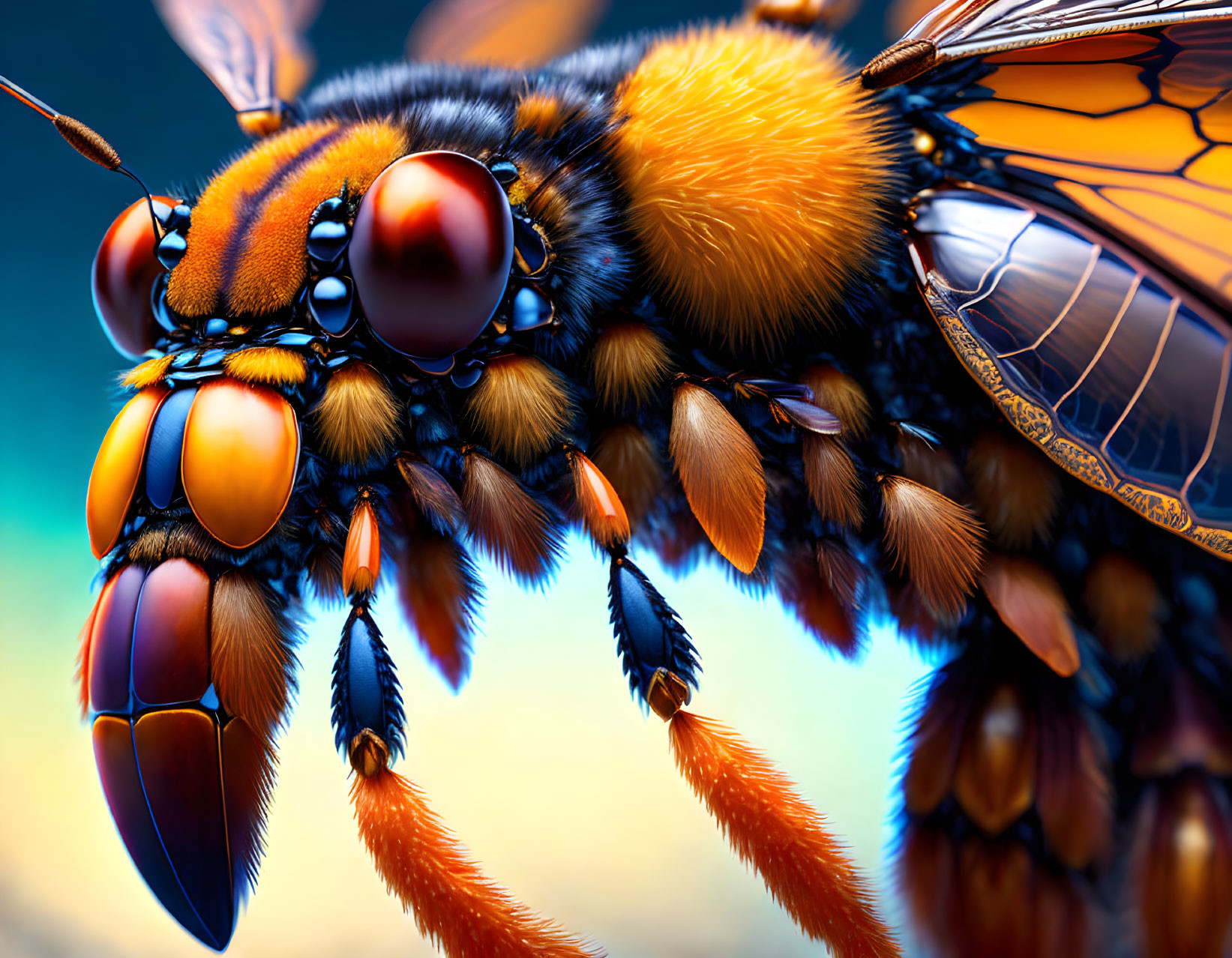 Detailed Hyper-Realistic Digital Bee Illustration with Vibrant Background