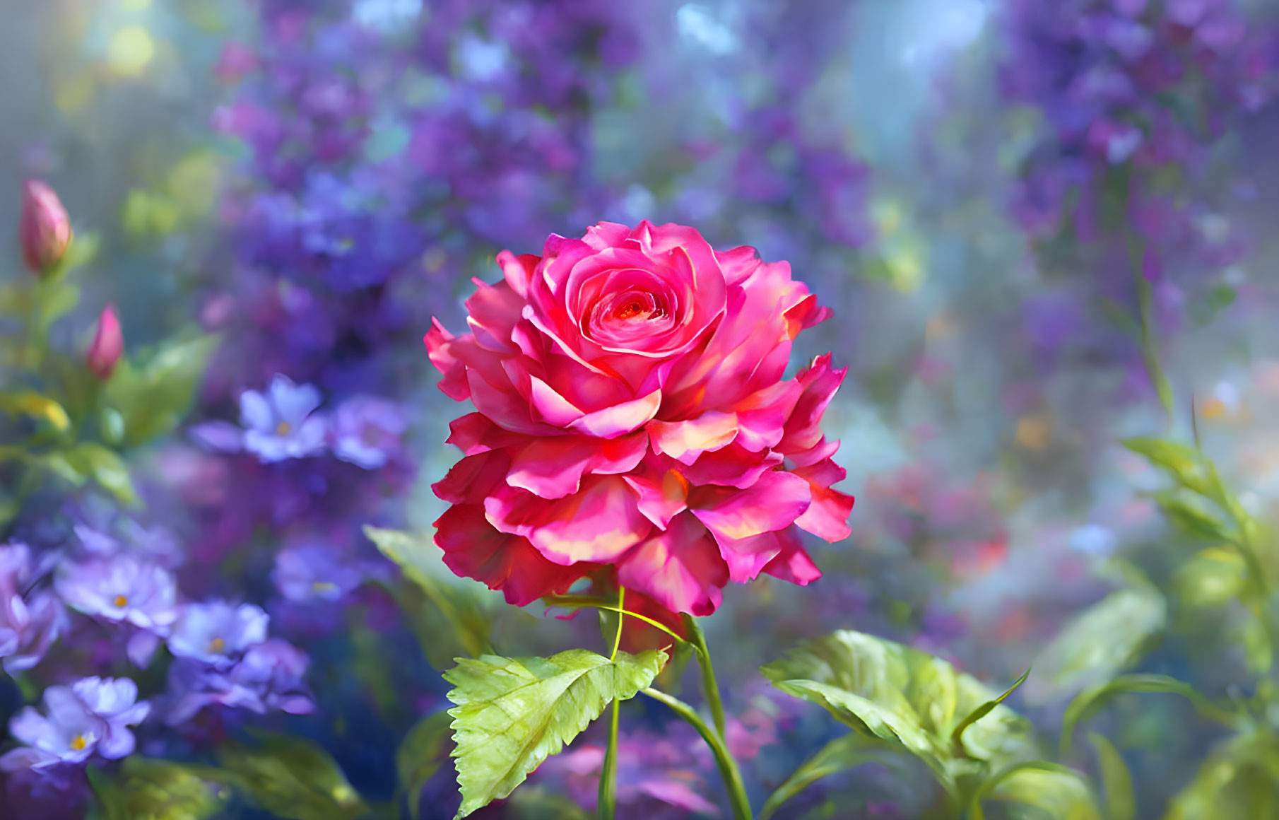 Vibrant Pink and Red Rose in Full Bloom with Soft-focus Background