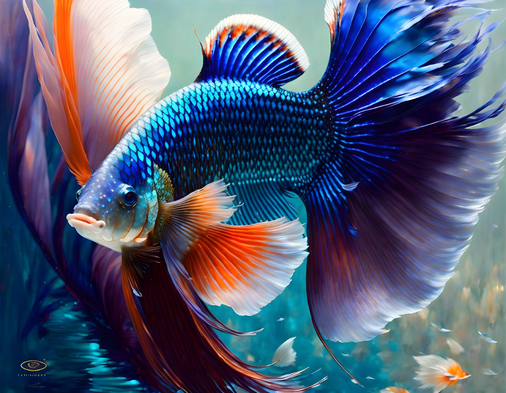 Colorful Betta Fish Digital Artwork with Flowing Fins and Iridescent Scales