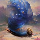 Colorful Digital Illustration: Blue Snail on Coral Surface