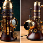 Steampunk-Inspired Teapot with Metallic Textures and Vintage Clock Elements