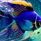 Colorful Digital Art: Blue and Yellow Fish in Teal Underwater Scene