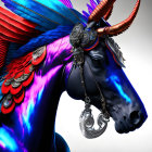 Colorful Horse with Red Wings and Ornate Jewelry