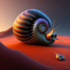 Colorful Snail Artwork in Surreal Desert Sunset