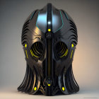 Sleek black and metallic futuristic helmet with glowing yellow accents