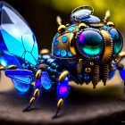 Intricate digital artwork: Mechanical insect with vibrant blue and gold body