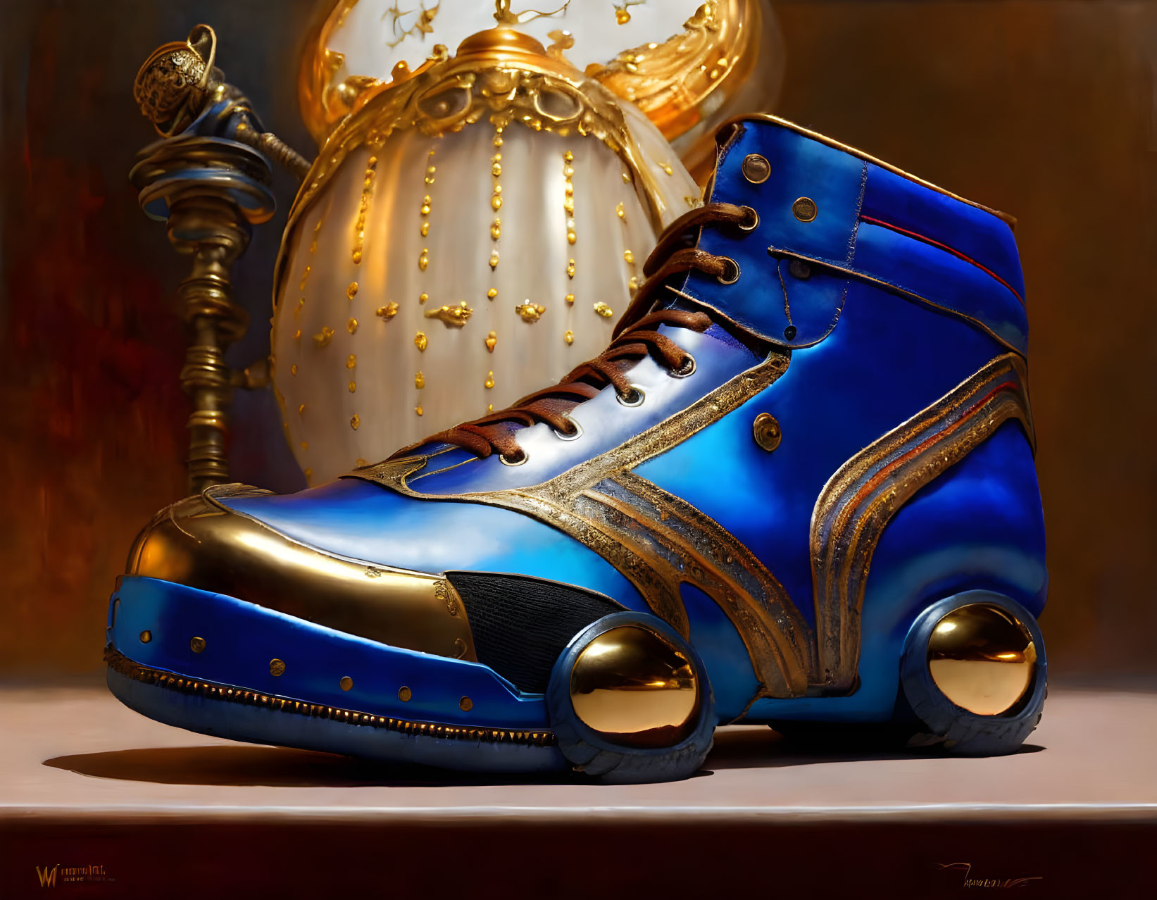 Blue and Gold Royal Roller Skate with Ornate Details