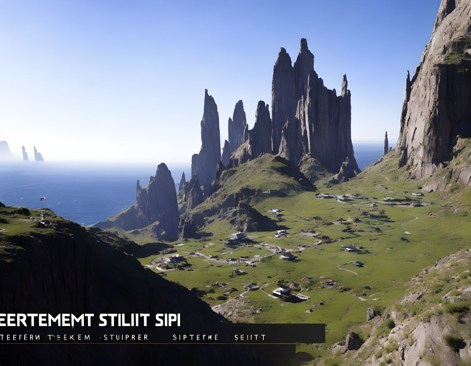 Rugged Coastal Landscape with Rock Formations and Green Valleys