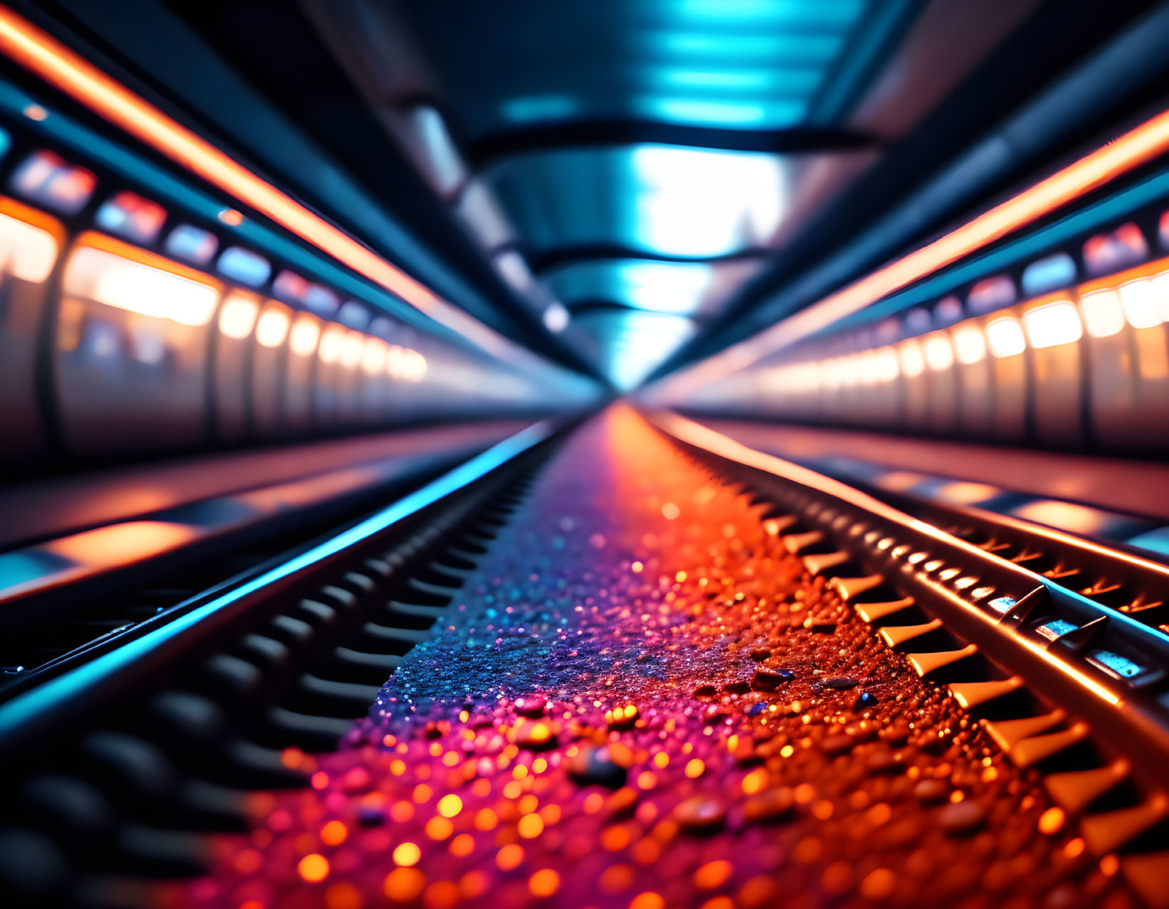 Vibrant neon-lit tunnel with futuristic ambience