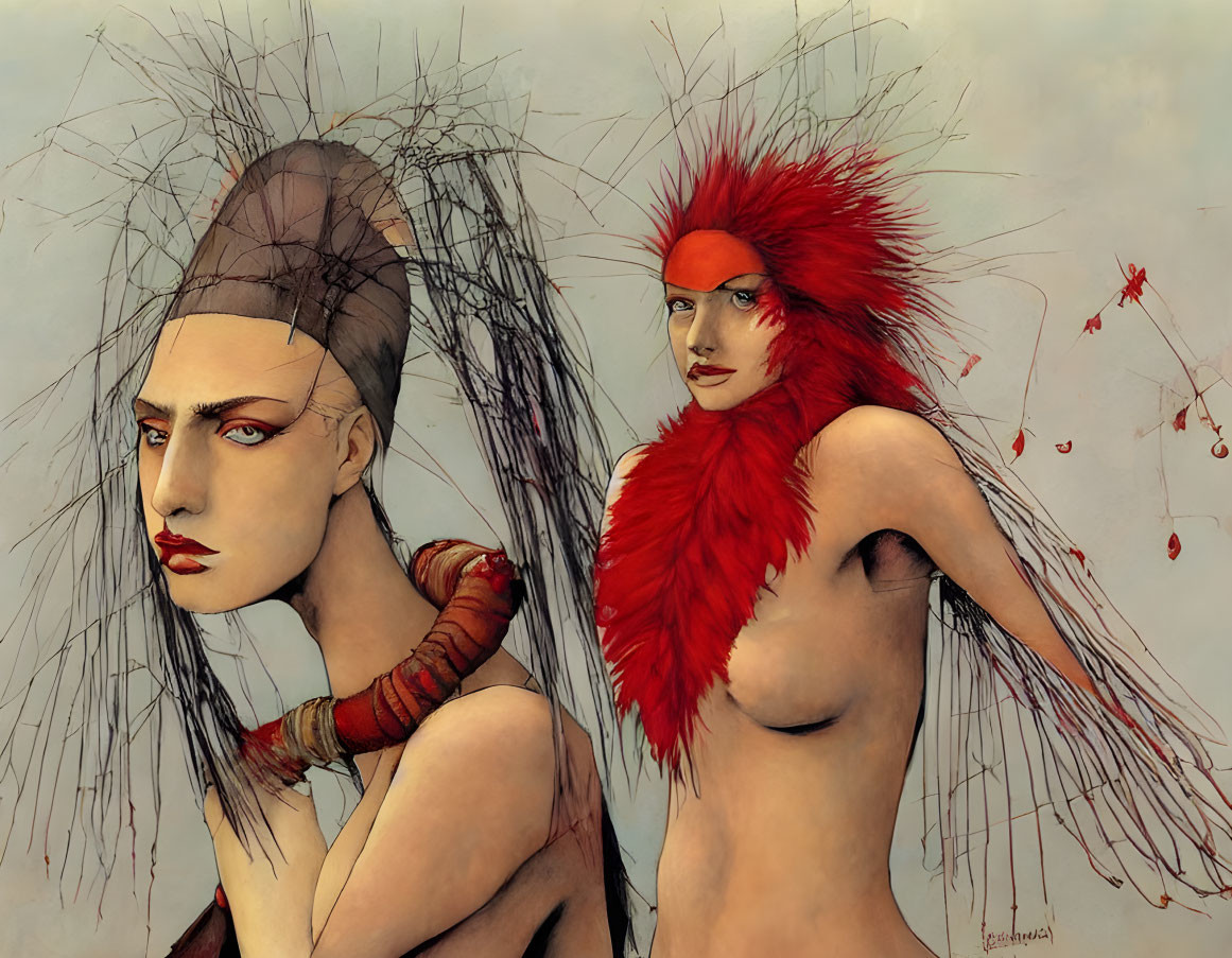 Abstract art: Stylized figures with avant-garde style in warm tones