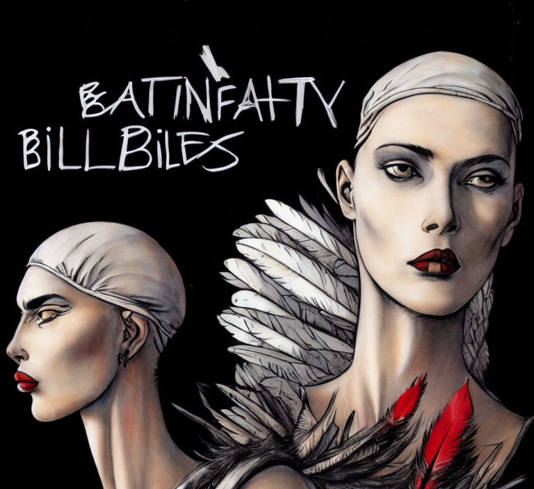 Stylized woman with white cap and feathers on album cover