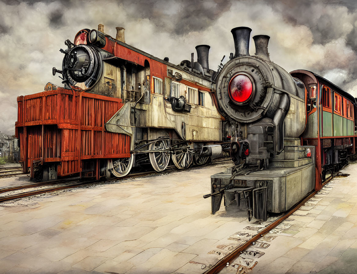 Vintage Steam Locomotives in Distressed Station Setting