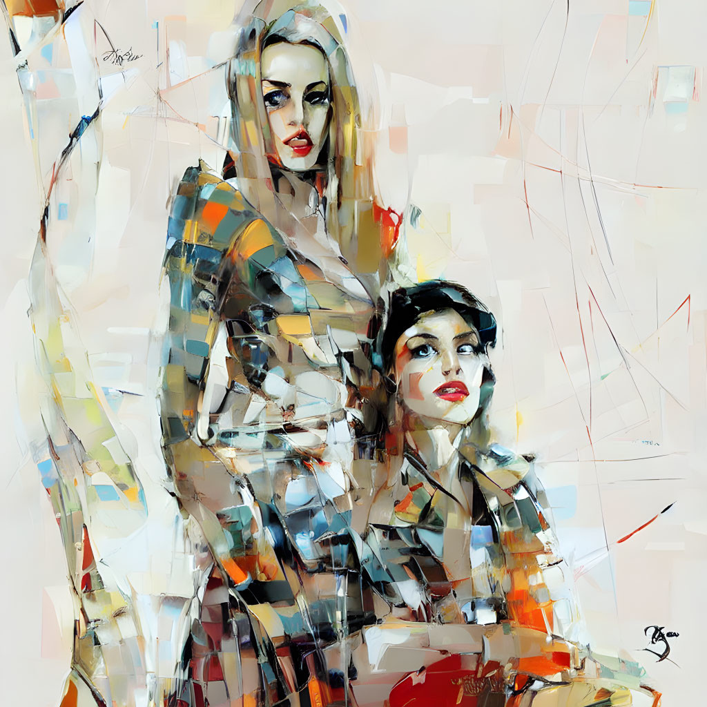 Abstract Art: Two Women in Vibrant Style with Bold Strokes