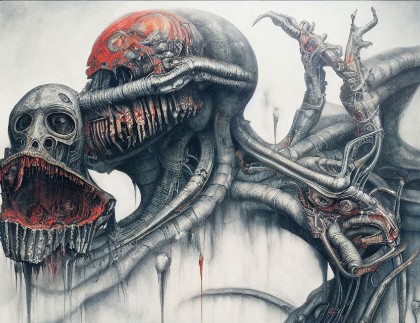 Surreal biomechanical creatures in dystopian art